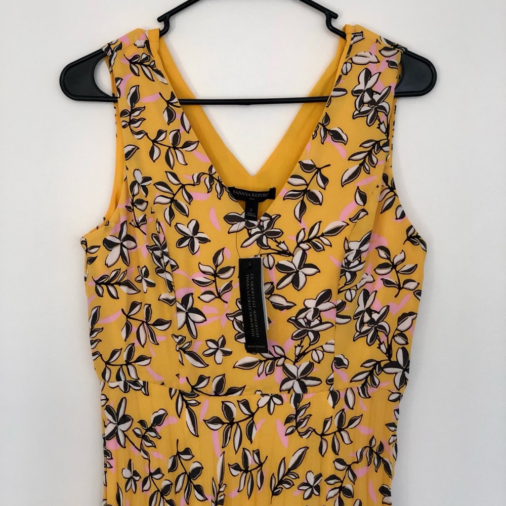 Banana Republic Yellow Floral Sleeveless Midi Dress